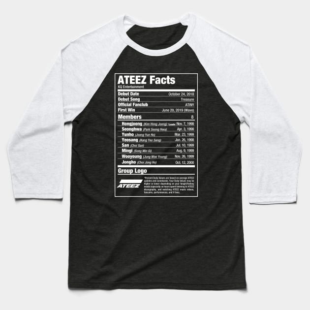 ATEEZ Kpop Nutritional Facts 2 Baseball T-Shirt by skeletonvenus